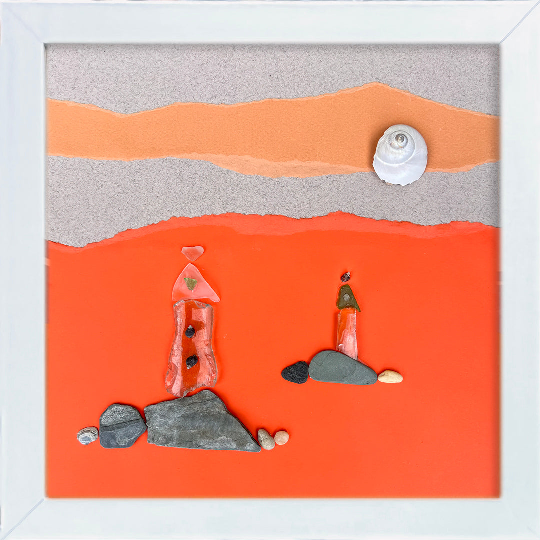 Twin Lighthouse Sea Glass 12&quot; x 12&quot; Tabletop or Wall Art - Thephotographybar