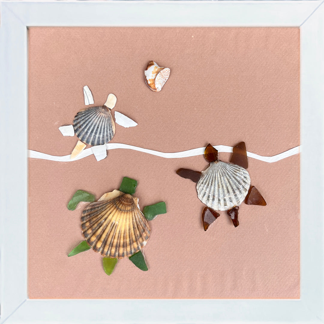 Tri Turtle Sea Glass 7&quot; x 7&quot; Tabletop or Wall Art - Thephotographybar