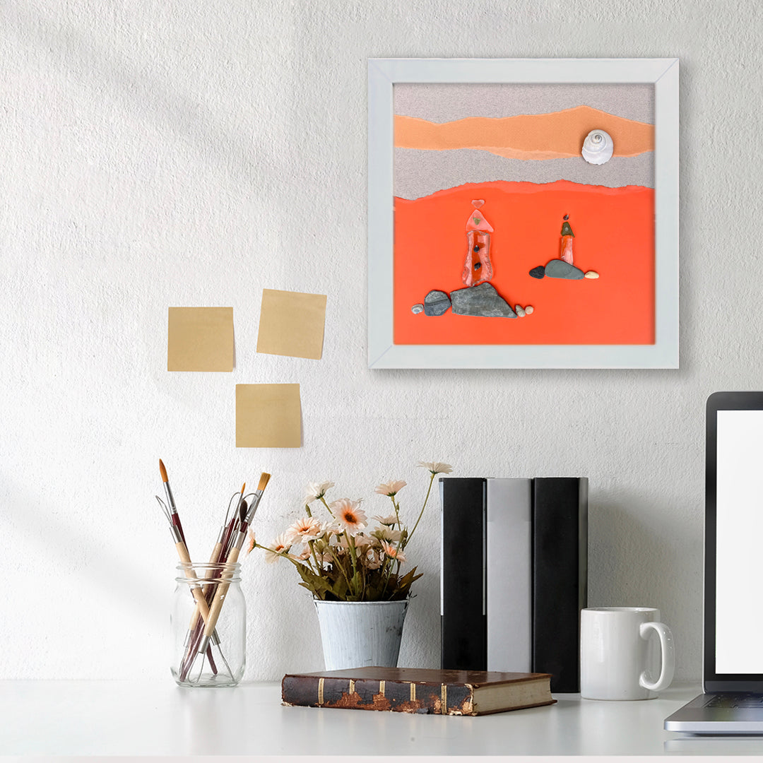 Twin Lighthouse Sea Glass 12&quot; x 12&quot; Tabletop or Wall Art - Thephotographybar