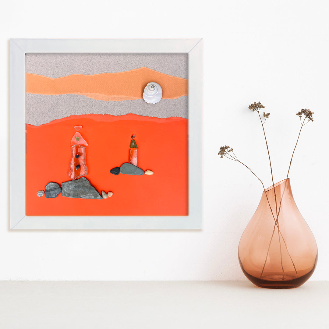 Twin Lighthouse Sea Glass 12&quot; x 12&quot; Tabletop or Wall Art - Thephotographybar