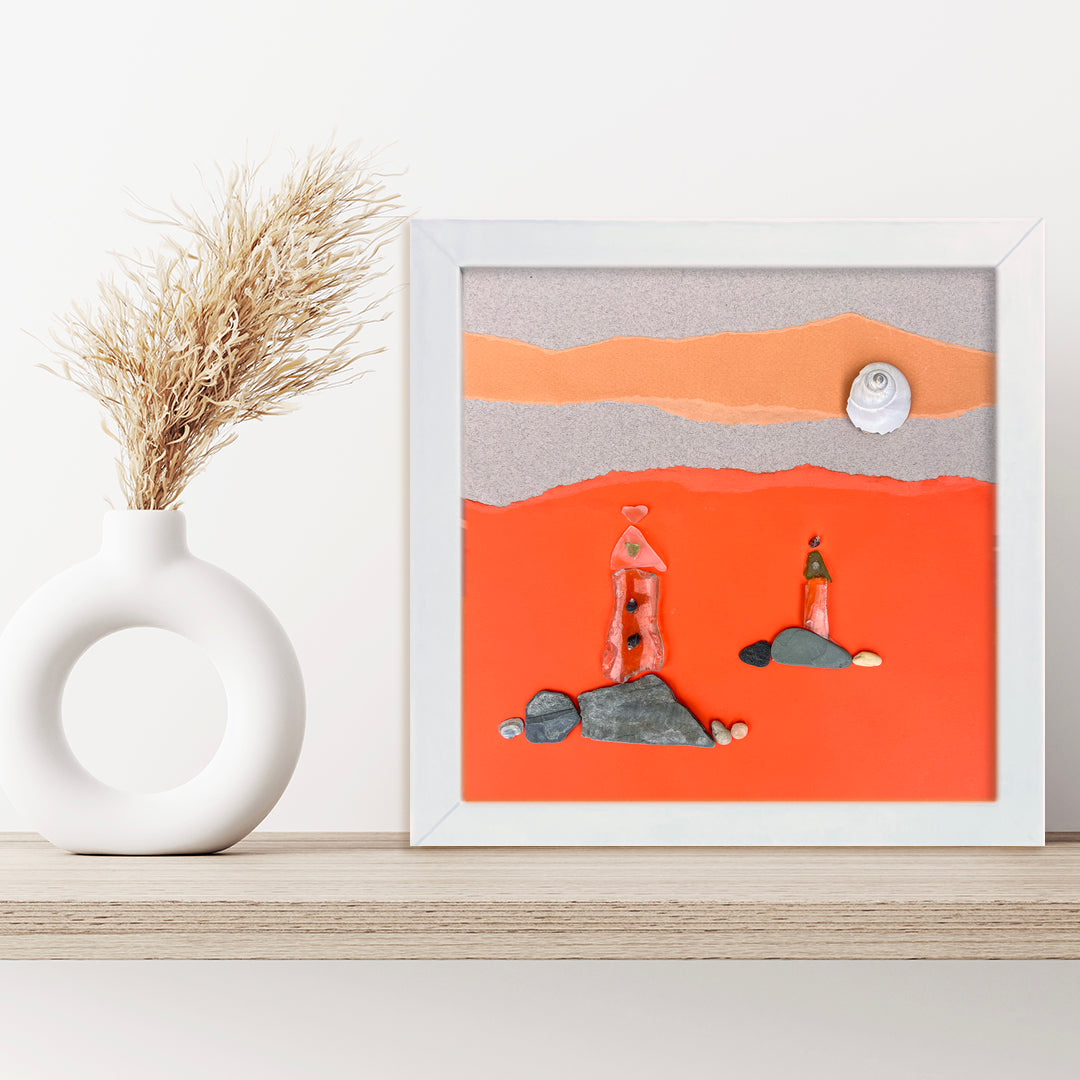 Twin Lighthouse Sea Glass 12&quot; x 12&quot; Tabletop or Wall Art - Thephotographybar