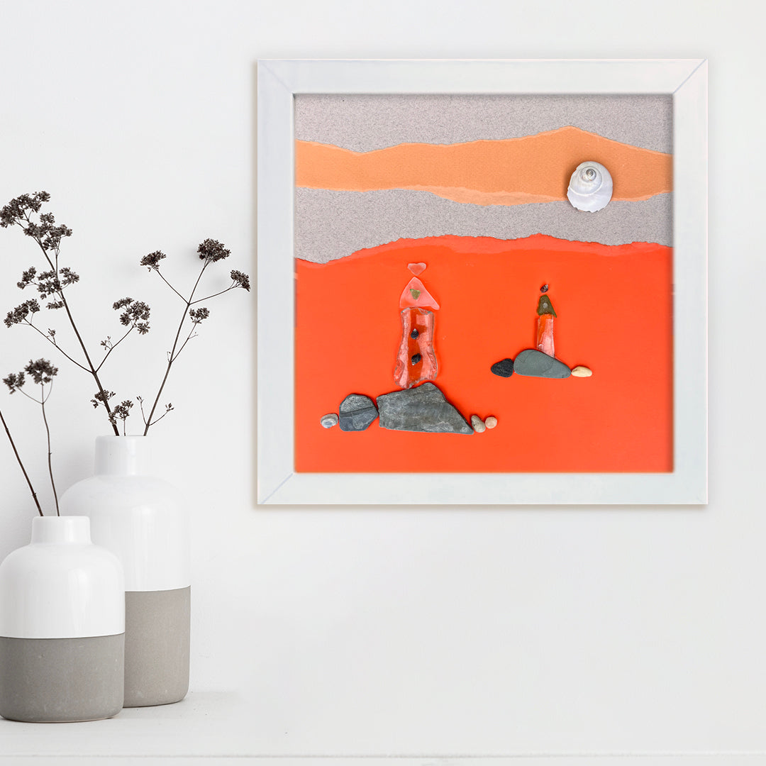 Twin Lighthouse Sea Glass 12&quot; x 12&quot; Tabletop or Wall Art - Thephotographybar