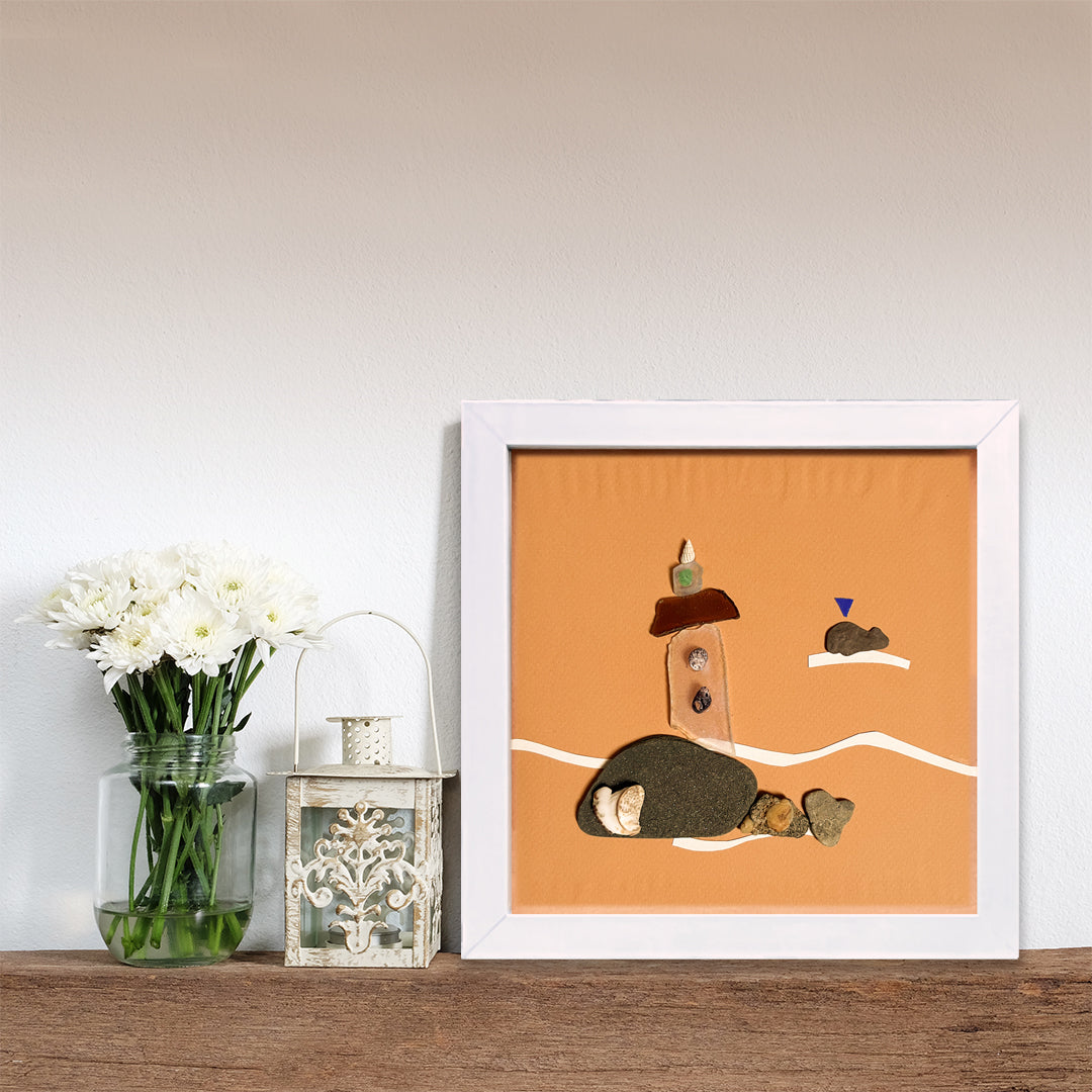 Lighthouse Whale Sea Glass 7" x 7" Tabletop or Wall Art - Thephotographybar