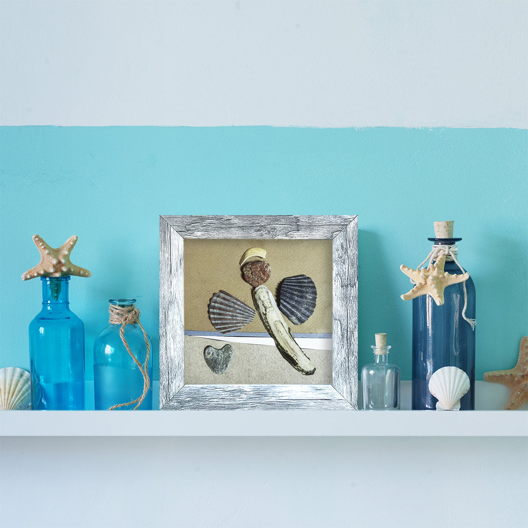 Sea Shell Angel Love Sea Glass 5" x 5" Shadow Box Art - Thephotographybar