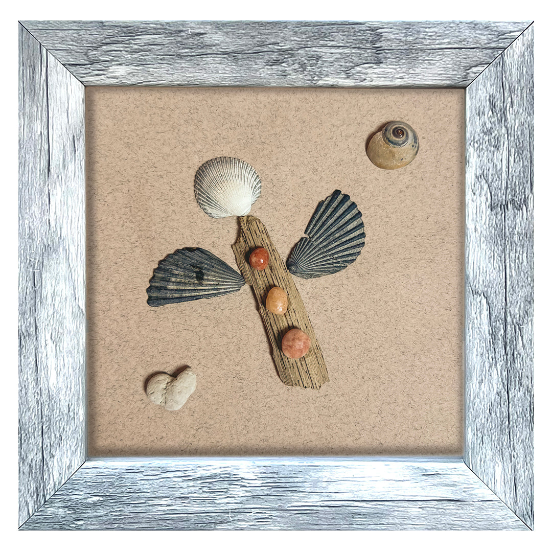 Sea Shell Imperfect Angel Love Sea Glass 5&quot; x 5&quot; Shadow Box Art - Thephotographybar