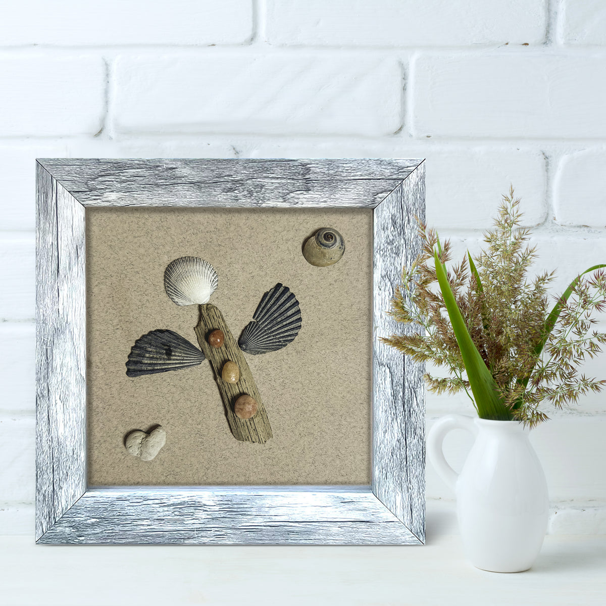 Sea Shell Imperfect Angel Love Sea Glass 5&quot; x 5&quot; Shadow Box Art - Thephotographybar